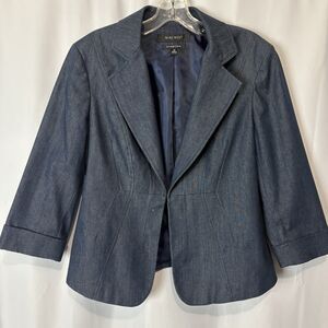 Nine West Womens Blue Chambray Denim Stretch Jacket Blazer 10 Career Office Prep